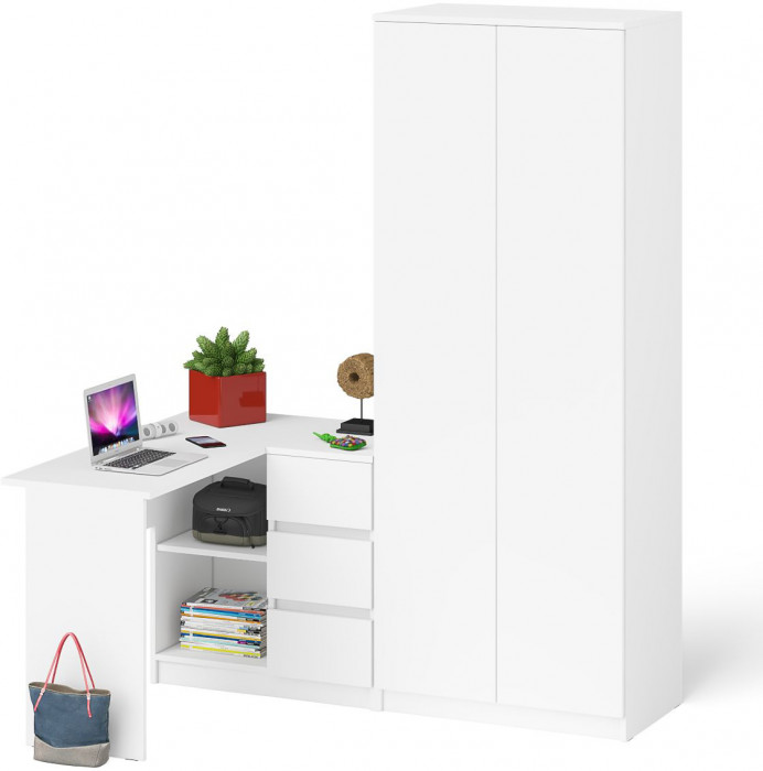 Мори Стол компьютерный МС-16 правый + Шкаф МШ800.1, цвет белый, ШхГхВ 204,8х84,9х209,6 см., выдвижные ящики справа, НЕ универсальная сборка