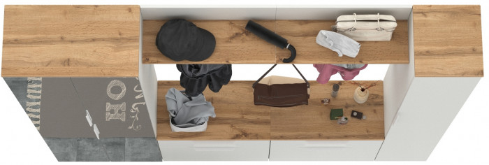 Октава Прихожая 33, белый шагрень/дуб крафт золотой/фасады МДФ белый шагрень