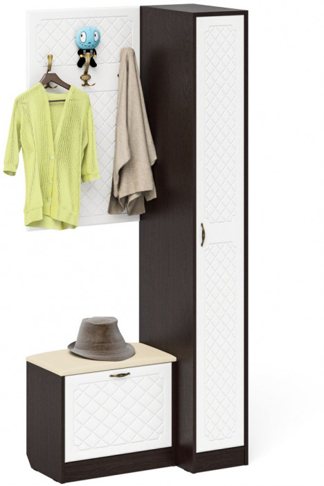 Прихожая П-6 Компоновка № 41, венге/фасады МДФ белое дерево фрезеровка ромб