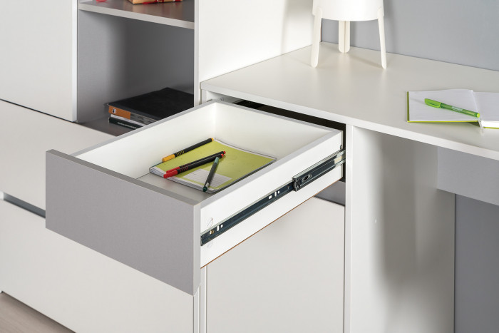 Торонто 12.149 Стол + 13.333 Шкаф для одежды, белый шагрень/стальной серый