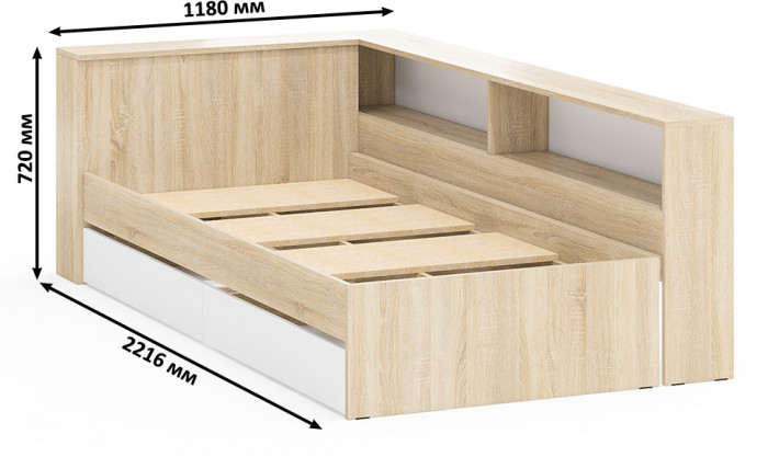Ксения Кровать с ящиками 0900 + прикроватный блок, дуб сонома/белый
