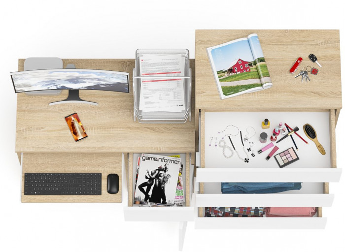 Мори компьютерный стол МС-1 правый + Комод МК700.5, дуб сонома/белый