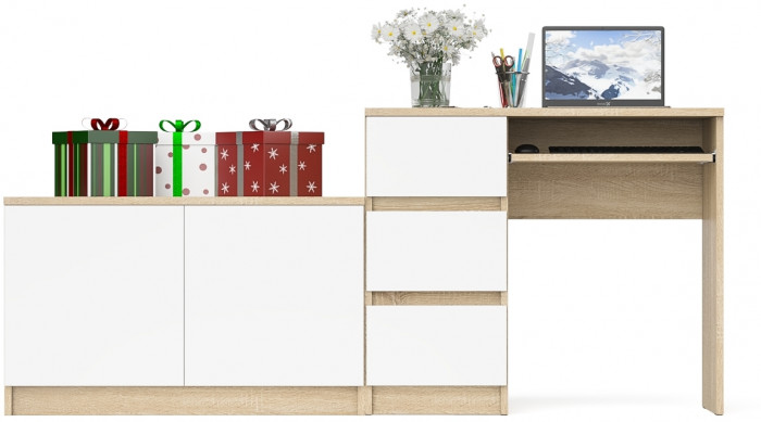 Мори компьютерный стол МС-6 левый + Тумба МА900.1, дуб сонома/белый