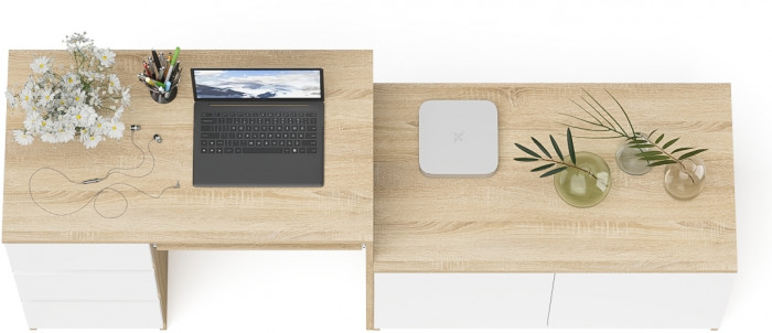 Мори компьютерный стол МС-6 левый + Тумба МА900.1, дуб сонома/белый