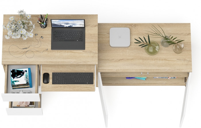 Мори компьютерный стол МС-6 левый + Тумба МА900.1, дуб сонома/белый