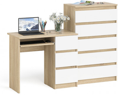 Мори компьютерный стол МС-6 правый + Комод МК700.5, дуб сонома/белый
