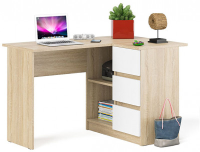 Мори Стол компьютерный МС-16 правый, цвет дуб сонома/белый, ШхГхВ 124,4х84,9х76,6 см., выдвижные ящики справа, НЕ универсальная сборка