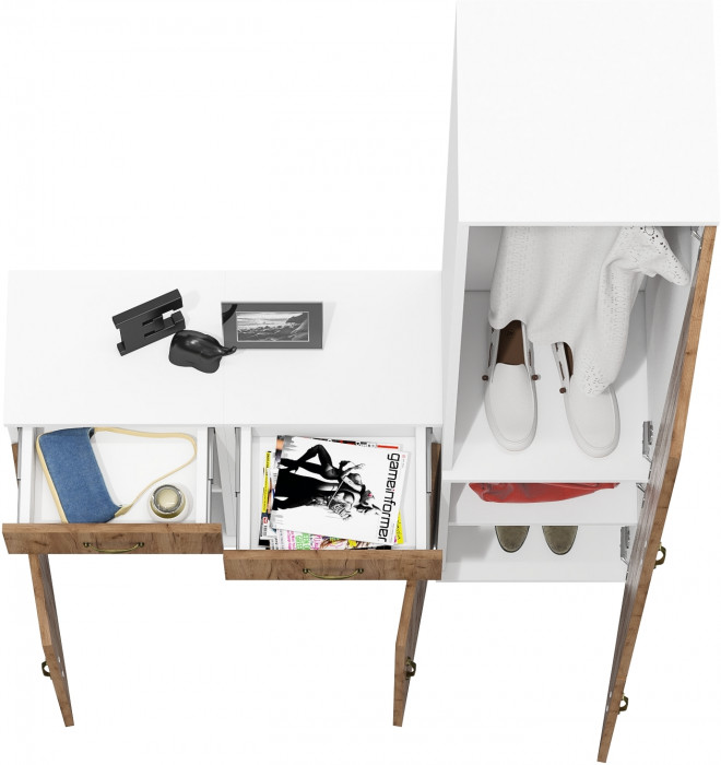 Лидер-8 Пенал МД 21Б + Тумба МД 3.15 + Тумба МД 3.15, белый шагрень/крафт золото