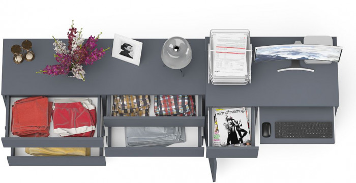 Мори компьютерный стол МС-1 левый + Комод МК1380.6, графит