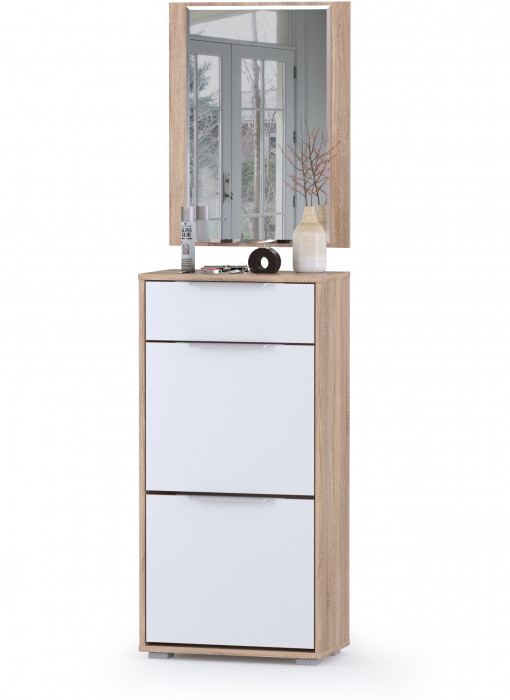 Куба Прихожая 5, обувница 13.114 + Зеркало, цвет дуб сонома/белый премиум, ШхГхВ 50х28,3х180 см.