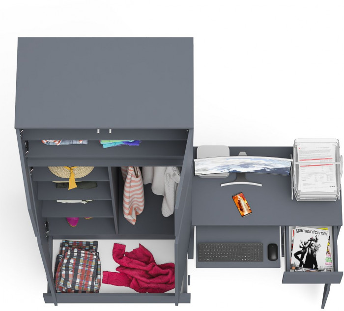 Мори компьютерный стол МС-1 правый + Шкаф МШ900.1 + Антресоль МА900.1, графит