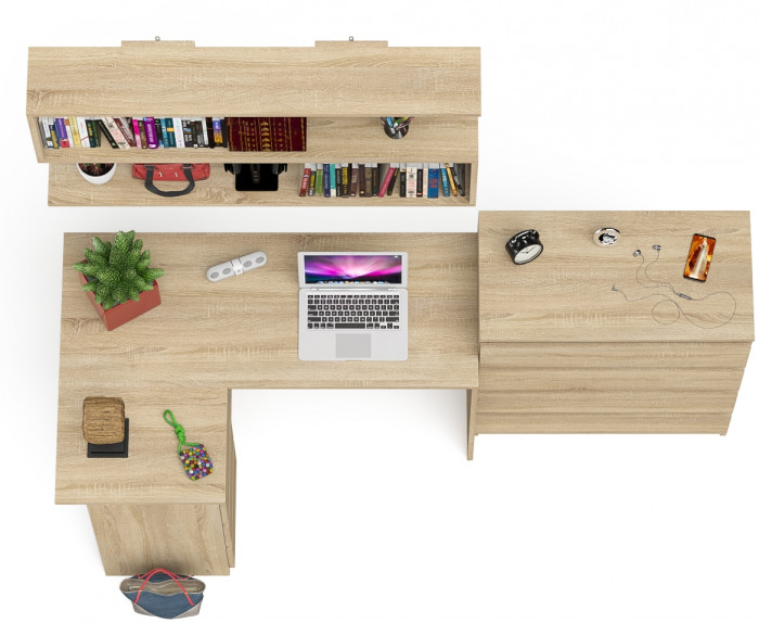 Мори компьютерный стол МС-16 левый + Комод МК800.4 + Полка 1200, дуб сонома