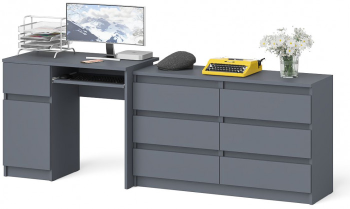Мори Стол компьютерный МС-1 левый + Комод МК1200.6, цвет графит, ШхГхВ 210,4х50х76,6 см., выдвижной ящик слева, НЕ универсальная сборка