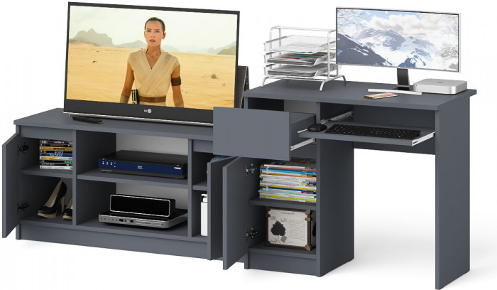 Мори Стол компьютерный МС-1 левый + Тумба МТВ1200.1, цвет графит, ШхГхВ 210,4х50х76,6 см., выдвижной ящик слева, НЕ универсальная сборка