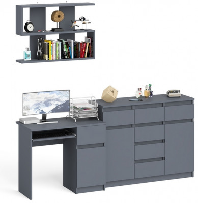 Мори Стол компьютерный МС-1 правый + Комод МК1200.4 + Полка 900, цвет графит, ШхГхВ 210,4х50х209,6 см., НЕ универсальная сборка