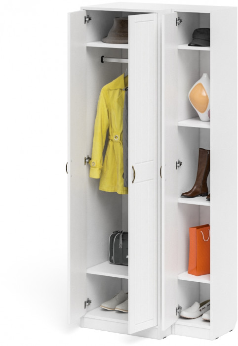 Прихожая П-6 Шкаф + Пенал, белая шагрень/фасады МДФ белое дерево фрезеровка прованс