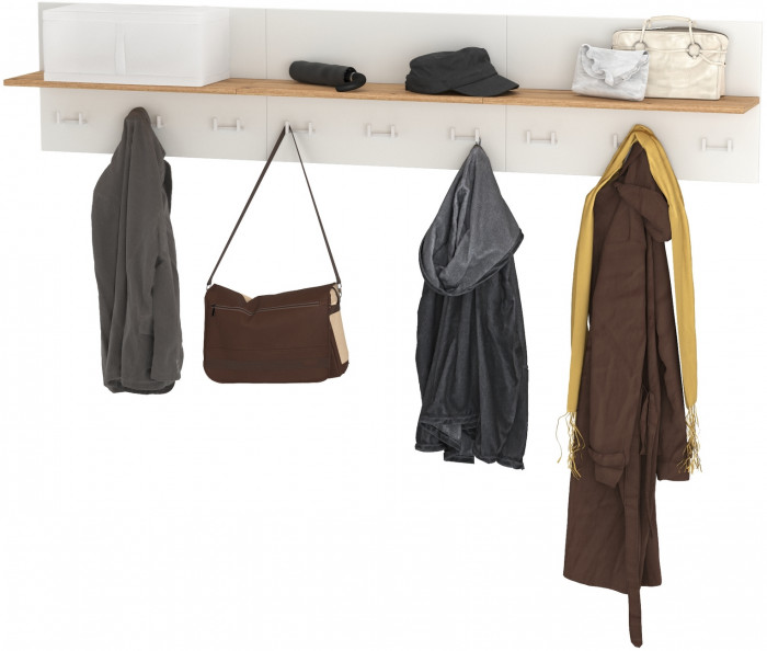 Октава 15.14.01 Вешалка + 15.14.01 Вешалка + 15.14.01 Вешалка, цвет белый шагрень/дуб крафт золотой, ШхГхВ 194,1х23,6х40 см.