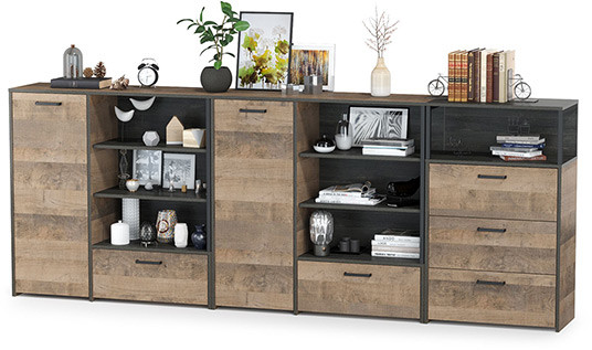 Трувор 13.307.01 Комод + 13.307.02 Комод с ящиками + 13.307.01 Комод, дуб гранж песочный/интра