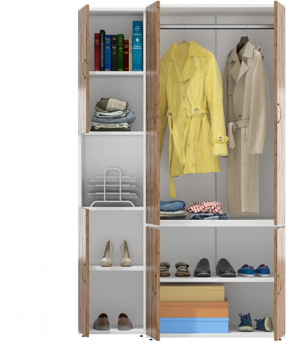 Лидер-8 Модуль Пенал + Шкаф МД 19Б, белый шагрень/крафт золото