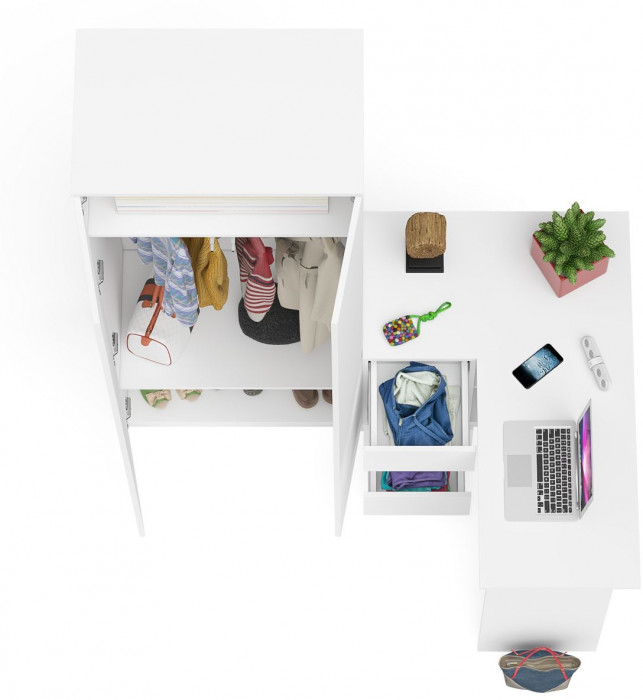 Мори компьютерный стол МС-16 левый + Шкаф МШ800.1, белый