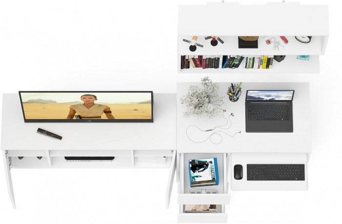 Мори компьютерный стол МС-6 левый + Тумба МТВ1200.1 + Полка 900, белый