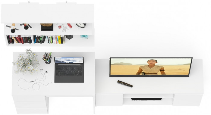 Мори компьютерный стол МС-6 левый + Тумба МТВ1200.1 + Полка 900, белый