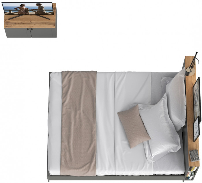 Остин 11.53 Кровать + ортопед + 13.257 Тумба, серый графит/дуб крафт золотой