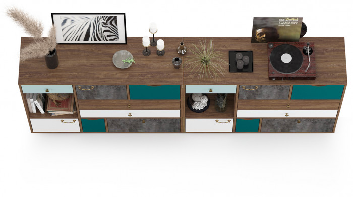 Вайс Комод 10.104 + Комод 10.104, цвет морское дерево винтаж/камень тёмный/бензин/мята/белый премиум, ШхГхВ 242,4х39,9х88,8 см., НЕ универс. сборка