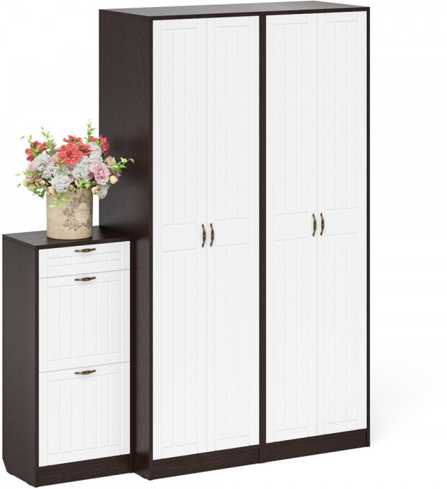 Прихожая П-6 Компоновка № 13, цвет венге/фасады МДФ белое дерево фрезеровка прованс, ШхГхВ 170х50х210 см., универсальная сборка