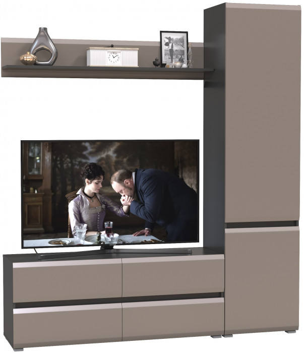 Сидней Комплектация № 046, цвет корпус: антрацит/фасады: МДФ веллюто капучино, ШхГхВ 179,9х41,3х205,2 см., ниша для ТВ 129х41х98 см., универс. сборка