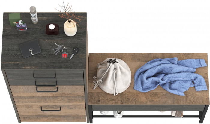 Трувор 13.241.03 Тумба для обуви + 13.241.06 Тумба для обуви, цвет дуб гранж песочный/интра, ШхГхВ 130х37х106,9 см., универсальная сборка