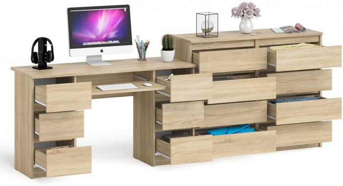 Мори компьютерный стол МС-2 + Комод МК1200.8, дуб сонома