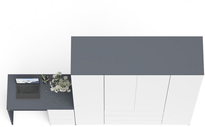 Мори компьютерный стол МС-6 правый + Шкаф МШ1600.1, графит/белый