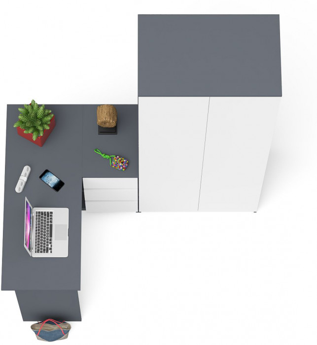 Мори Стол компьютерный МС-16 правый + Шкаф МШ800.1, цвет графит/белый, ШхГхВ 204,8х84,9х209,6 см., выдвижные ящики справа, НЕ универсальная сборка