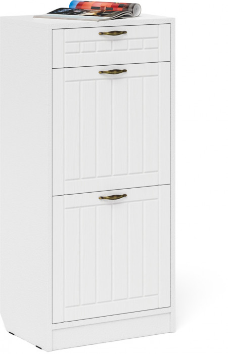 Прихожая П-6 Компоновка № 16, белая шагрень/фасады МДФ белое дерево фрезеровка прованс