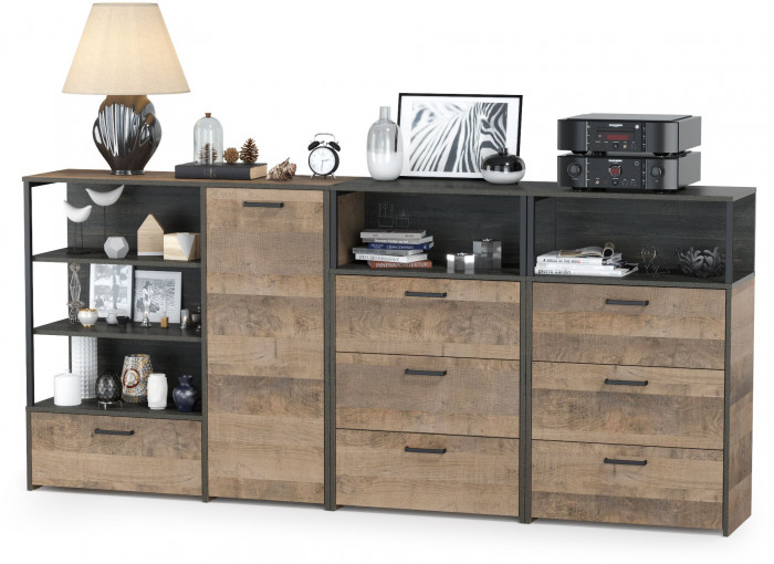 Трувор 13.307.01 Комод + 13.307.02 Комод с ящиками + 13.307.02 Комод с ящиками, дуб гранж песочный/интра