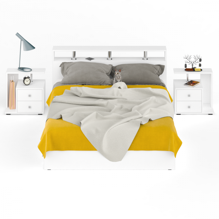 Камелия Кровать с ящиками 1600 + две тумбы, белый