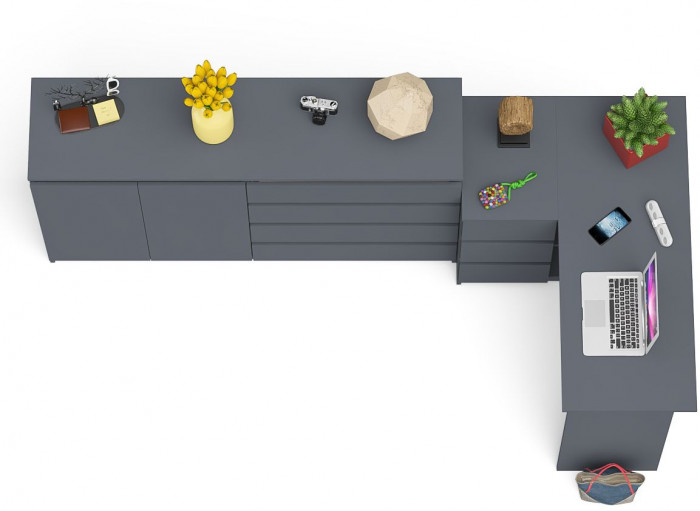 Мори компьютерный стол МС-16 левый + Комод МК1600.1, графит