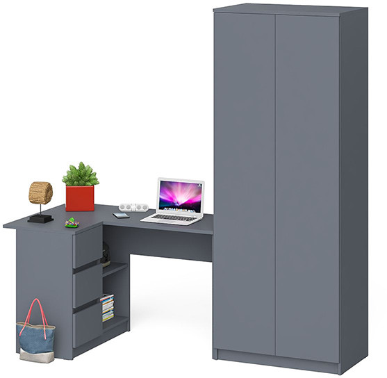 Мори компьютерный стол МС-16 левый + Шкаф МШ800.1, графит