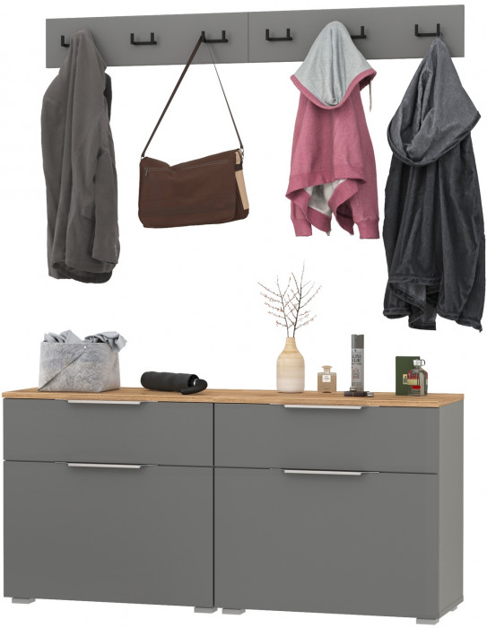 Октава Прихожая 05, серый графит/дуб крафт золотой/фасады МДФ серый графит