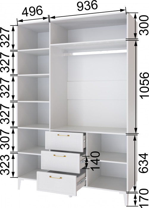 Толедо Шкаф 3-х створчатый с ящиками ТШ-24 белый