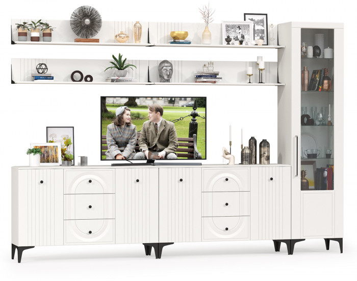 Валенсия Гостиная № 119, ЛДСП белый шагрень/МДФ белый шагрень