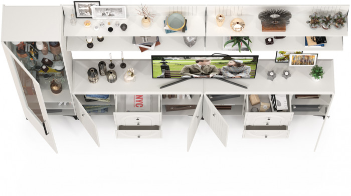 Валенсия Гостиная № 119, ЛДСП белый шагрень/МДФ белый шагрень