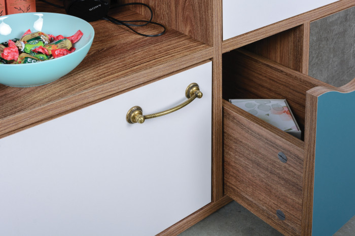 Вайс Комод 10.104, цвет морское дерево винтаж/камень тёмный/бензин/мята/белый премиум, ШхГхВ 121,2х39,9х88,8 см., НЕ универсальная сборка