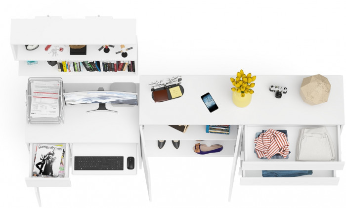 Мори компьютерный стол МС-1 левый + Комод МК1600.1 + Полка 900, белый