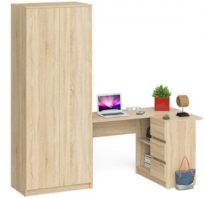 Мори Стол компьютерный МС-16 правый + Шкаф МШ800.1, цвет дуб сонома, ШхГхВ 204,8х84,9х209,6 см., выдвижные ящики справа, НЕ универсальная сборка