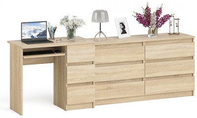Мори Стол компьютерный МС-6 правый + Комод МК1380.6, цвет дуб сонома, ШхГхВ 228х50х76,6 см., выдвижные ящики справа, НЕ универсальная сборка