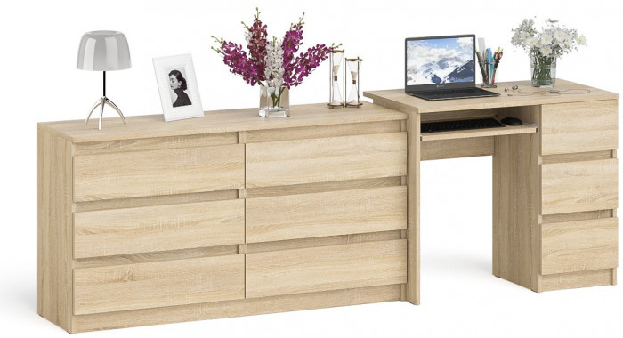 Мори Стол компьютерный МС-6 правый + Комод МК1380.6, цвет дуб сонома, ШхГхВ 228х50х76,6 см., выдвижные ящики справа, НЕ универсальная сборка