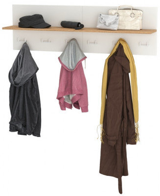 Октава 15.14.01 Вешалка + 15.14.01 Вешалка, цвет белый шагрень/дуб крафт золотой, ШхГхВ 129,4х23,6х40 см.