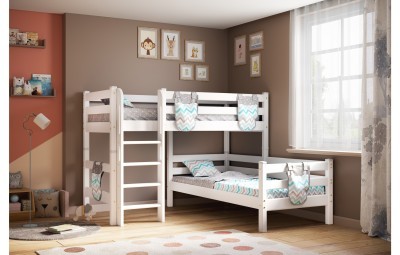 Кровать Соня (вариант 7) угловая с прямой лестницей, белый